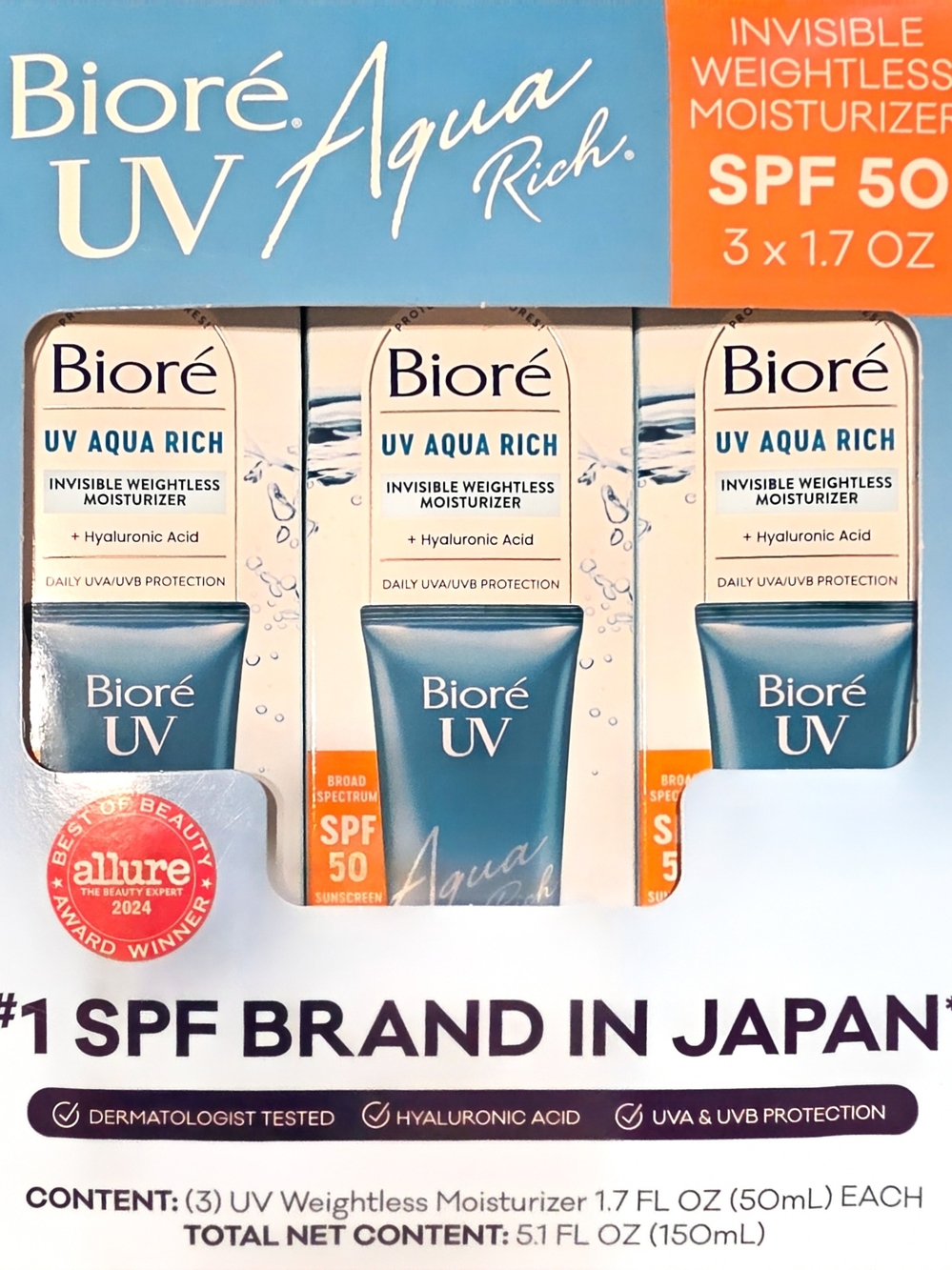 Biore UV Aqua Rich Invisible Weightless Moisturizer SPF 50 — Blue